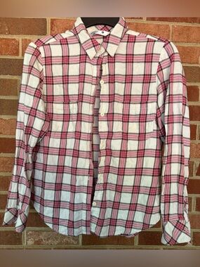 Riders by Lee Women's White & Pink Plaid Flannel Shirt in size Small